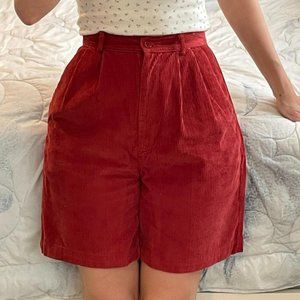 Vintage 80's Pleated High-Waisted Red Corduroy Shorts